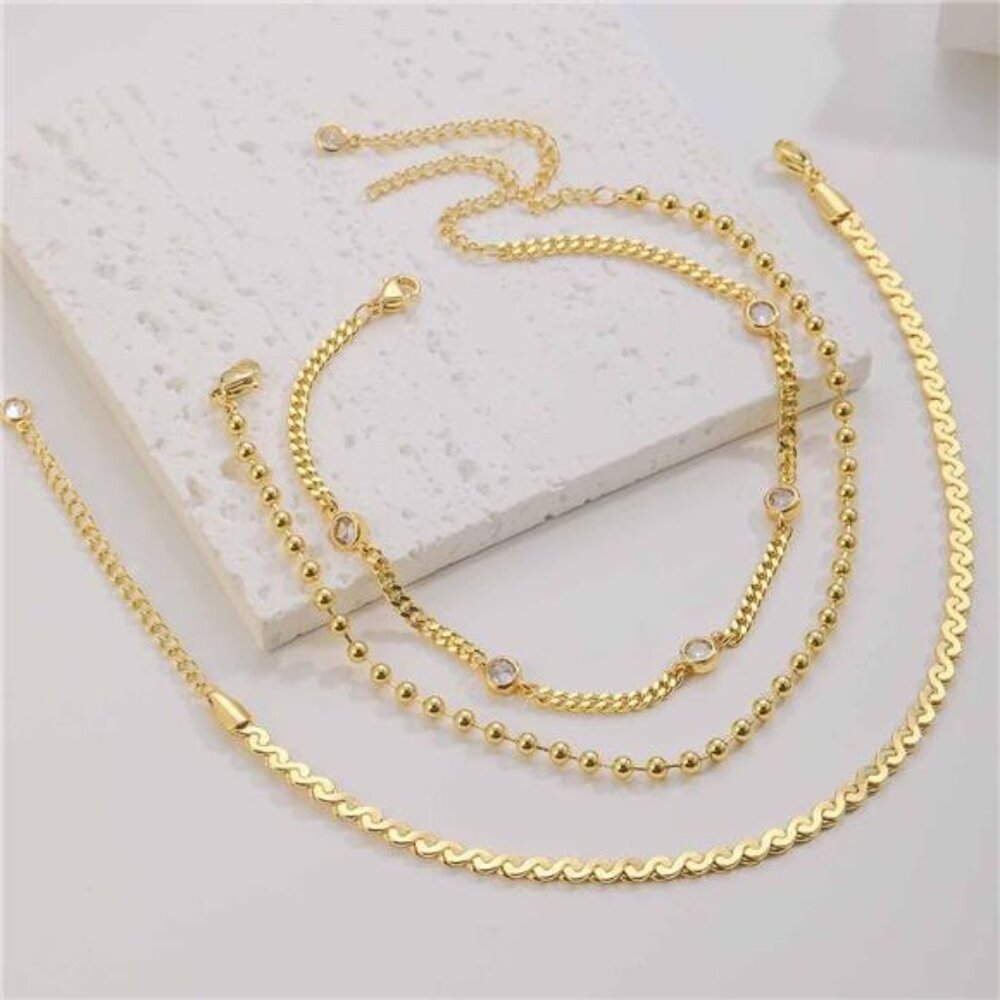 Gold Anklets for Women CZ Ankle Bracelet 14K Gold Plated Waterproof - Picture 6 of 6